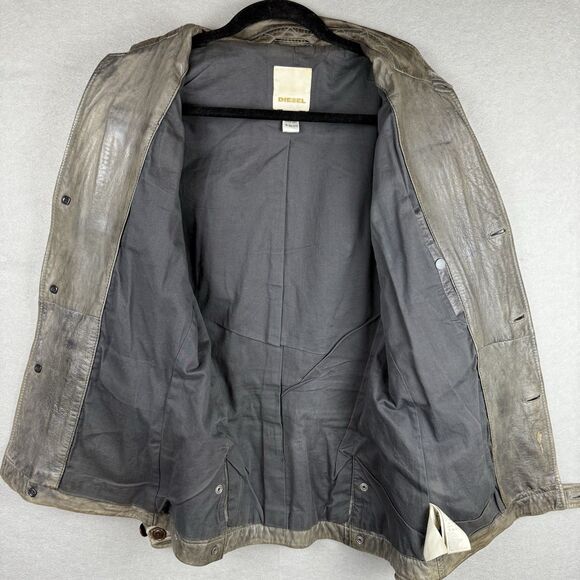 Vintage Mens Diesel Lamb Leather Jacket Biker Distressed Grey Size S (Flaw Read) - Picture 2 of 14